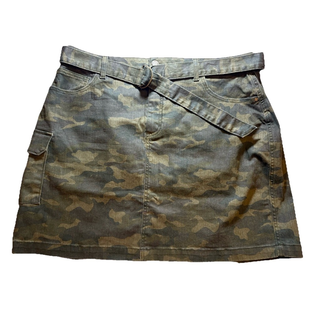 Evri Denim Cargo Skirt‎ Womens 18W Camo Green Stretch Jean Utility Short